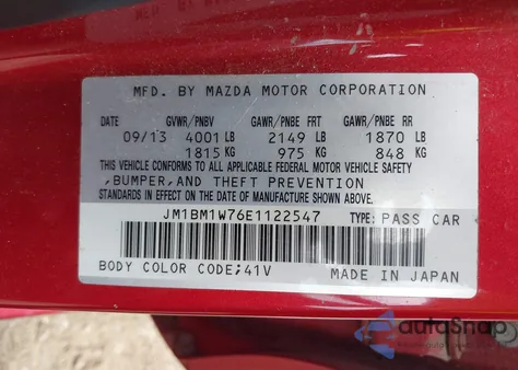 2014 Mazda Mazda3 I Grand Touring z USA, uszkodzony, nr VIN JM1BM1W76E1122547